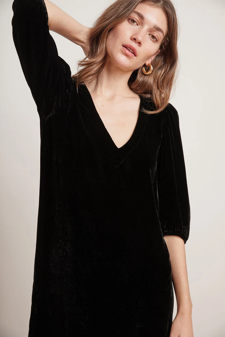 Velvet By Graham & Spencer Womens CARISSA SILK VELVET PUFF SLEEVE DRESS 5 Velvet By Graham & Spencer Womens CARISSA SILK VELVET PUFF SLEEVE DRESS