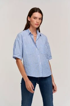 Velvet By Graham & Spencer BRANDY STRIPED BUTTON-UP SHIRT Womens 7 Velvet By Graham & Spencer BRANDY STRIPED BUTTON-UP SHIRT Womens