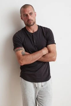 Velvet By Graham & Spencer HESTON SUEDED JERSEY HENLEY Mens
