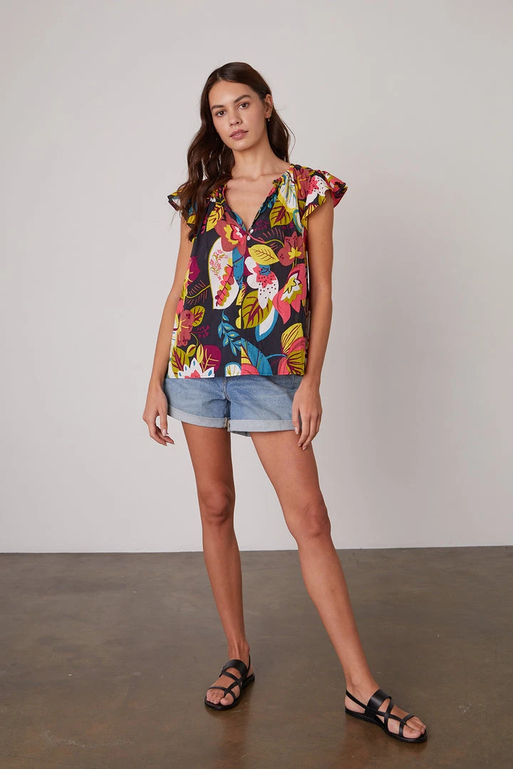 Velvet By Graham & Spencer CANDACE RUFFLE SLEEVE PRINTED TOP Womens 5 Velvet By Graham & Spencer CANDACE RUFFLE SLEEVE PRINTED TOP Womens