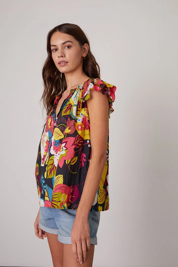 Velvet By Graham & Spencer CANDACE RUFFLE SLEEVE PRINTED TOP Womens 3 Velvet By Graham & Spencer CANDACE RUFFLE SLEEVE PRINTED TOP Womens
