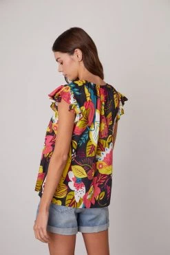 Velvet By Graham & Spencer CANDACE RUFFLE SLEEVE PRINTED TOP Womens 15 Velvet By Graham & Spencer CANDACE RUFFLE SLEEVE PRINTED TOP Womens