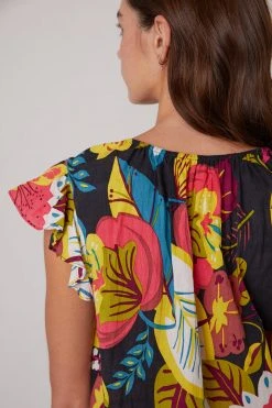 Velvet By Graham & Spencer CANDACE RUFFLE SLEEVE PRINTED TOP Womens 17 Velvet By Graham & Spencer CANDACE RUFFLE SLEEVE PRINTED TOP Womens