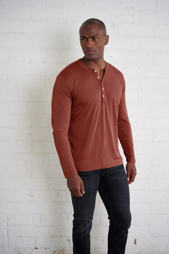 Velvet By Graham & Spencer ALVARO COTTON JERSEY HENLEY Mens 4 Velvet By Graham & Spencer ALVARO COTTON JERSEY HENLEY Mens