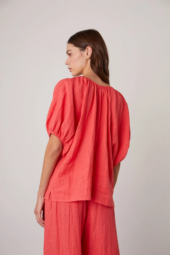 Velvet By Graham & Spencer JANINE PUFF SLEEVE LINEN TOP Womens 10 Velvet By Graham & Spencer JANINE PUFF SLEEVE LINEN TOP Womens
