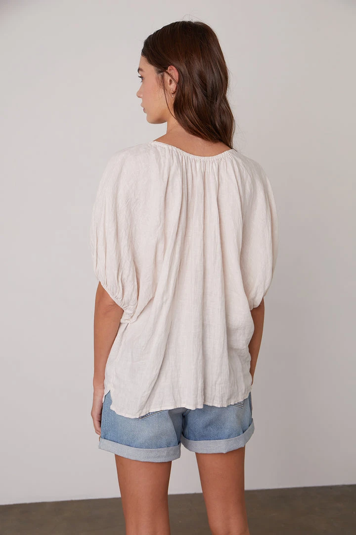 Velvet By Graham & Spencer JANINE PUFF SLEEVE LINEN TOP Womens 4 Velvet By Graham & Spencer JANINE PUFF SLEEVE LINEN TOP Womens