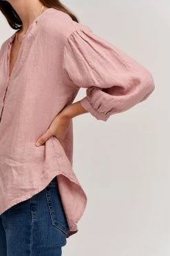 Velvet By Graham & Spencer Womens MATEA LINEN BUTTON UP BLOUSE