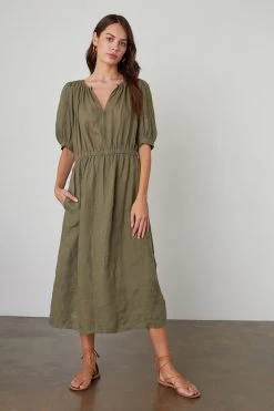 Velvet By Graham & Spencer Womens WHITNEY CUT OUT LINEN DRESS